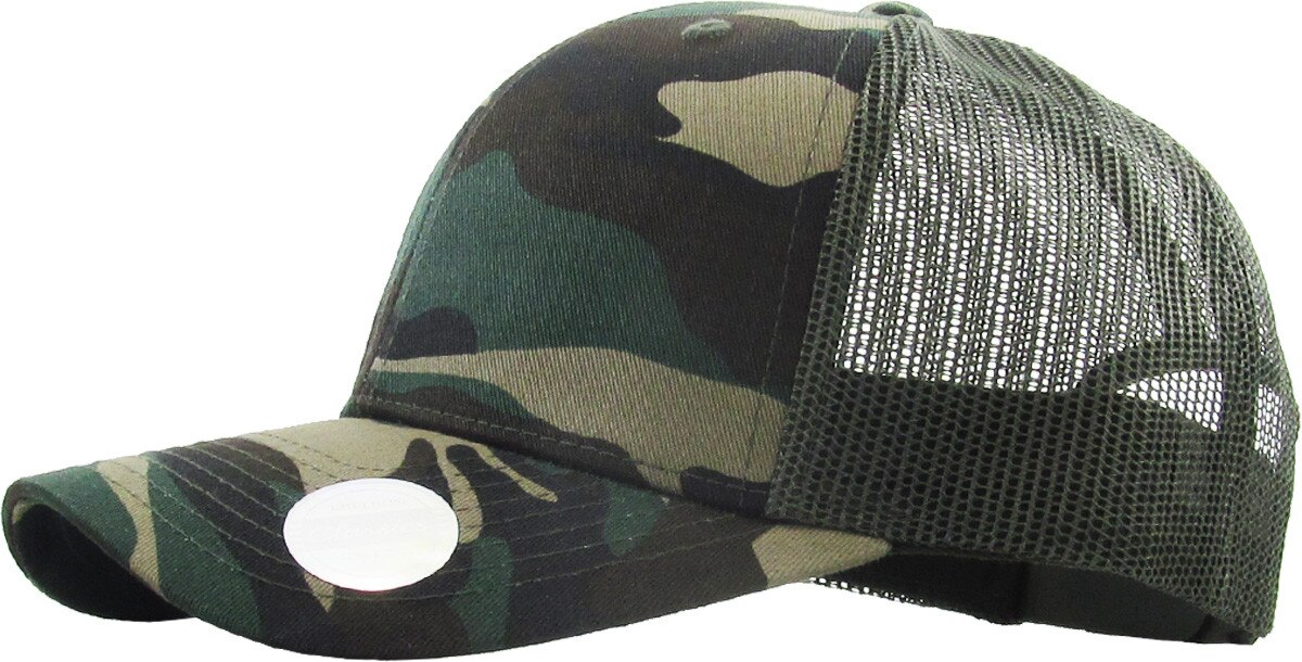 Camouflage Olive Classic 6 Panel Trucker Mesh Snapback Side View